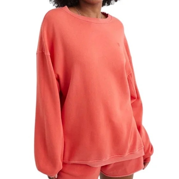 Aerie Oversized Embroidered Heart Real Crew Sweatshirt in Resort Red - Picture 2 of 12